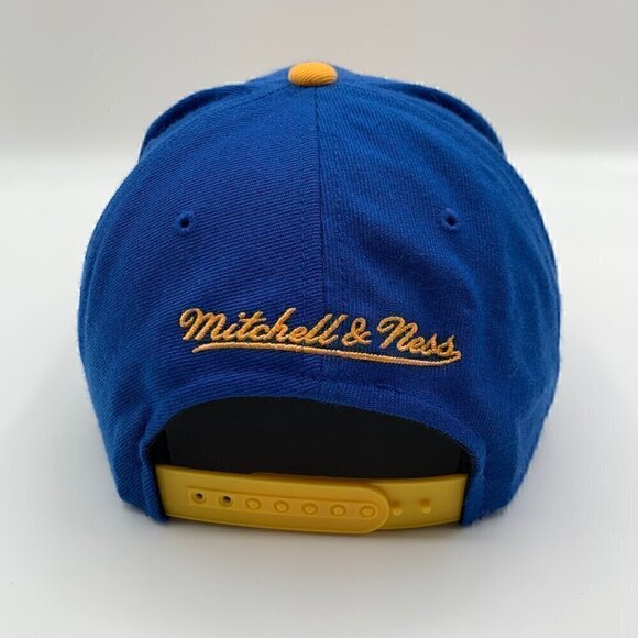 Golden State Warriors NBA Blue Gold Mitchell & Ness Snapback Hat - Picture 3 of 6